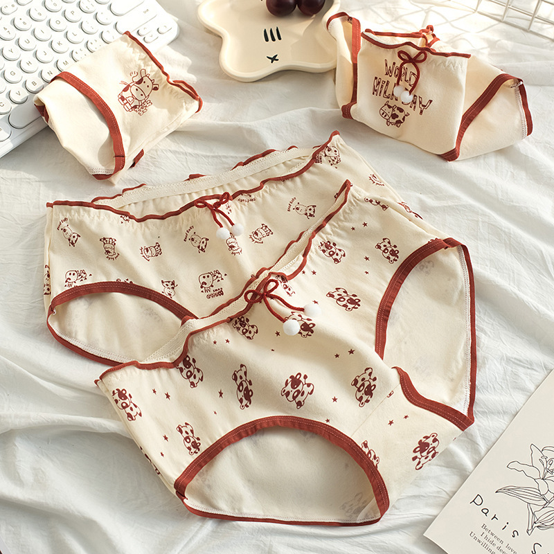 New cow women's underwear pure cotton printed underwear Women's Mid-waist student cute girl briefs wholesale