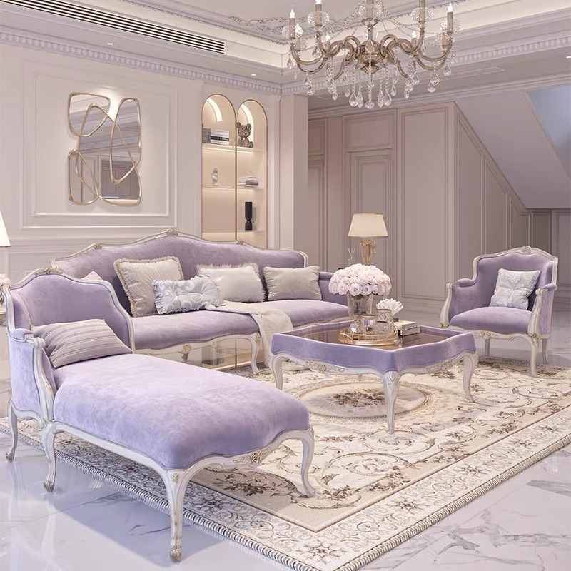 法式客厅宫廷公主风雕花三人沙发美式新古典实木贵妃欧式家具组合