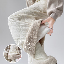 加绒加厚防风棉裤女冬季2024新款摇粒绒高腰保暖白色菱格阔腿裤子