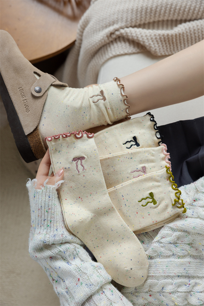 50g Weight Socks Classification Socks Lingerie Type Cotton Fabric Type A Pair Quantity Holiday Occasion Bow Knot Pattern All Seasons Season Women's Gender Vacation, Simple Style Style Vacation Simple Style Women's Bow Knot Cotton Crew Socks A Pair 11