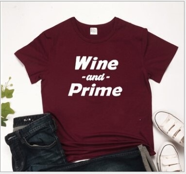 In Stock, New Amazon Foreign Trade Style Wine and Prime Letter Graphic Casual Short-Sleeve T-Shirt In Stock, New Amazon Foreign Trade Style Wine and Prime Letter Graphic Casual Short-Sleeve T-Shirt