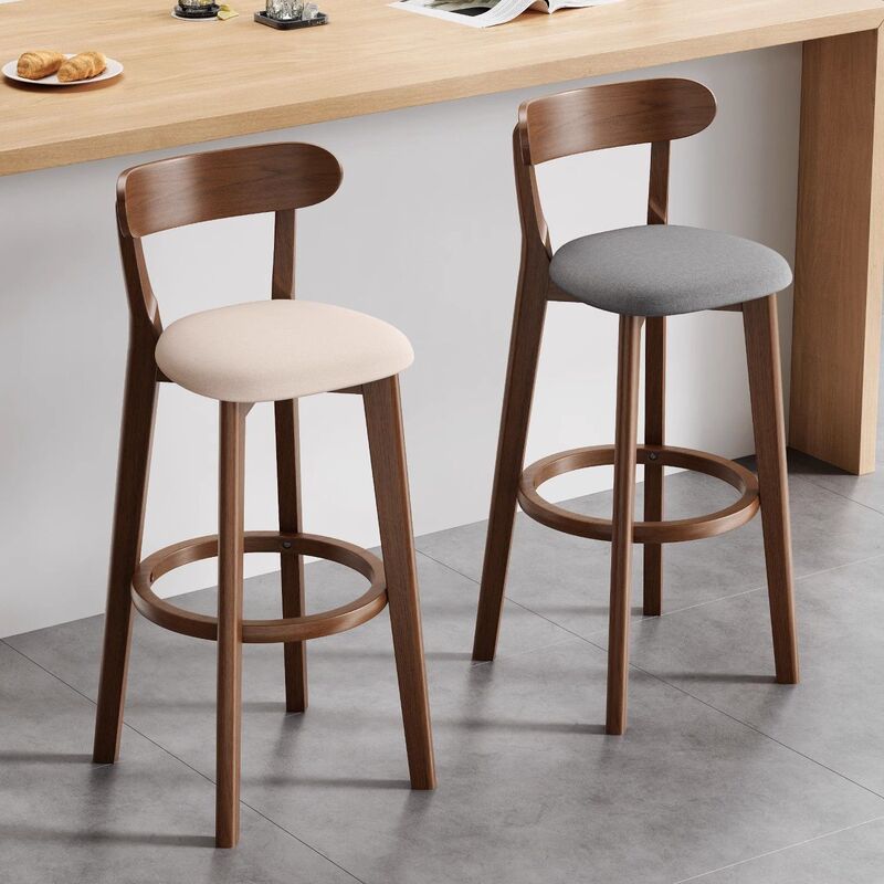 Nordic Solid Wood Bar Chair with Backrest, High Stool for Home Use, Simple Island Bar Stool with Soft Cushion, Bar Stool for Cafe Front Desk
