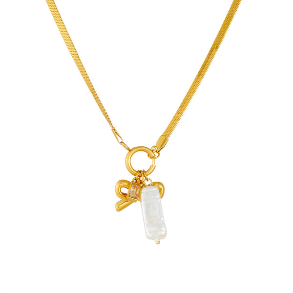 Elegant retro pendant stainless steel with bow pearl