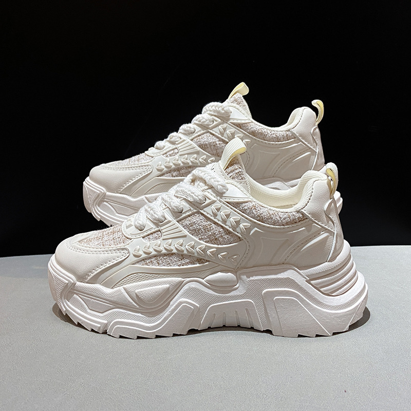 Torre Shoes Women's ins Trendy Spring 2023 New Breathable Thick-soled Women's Shoes All-match Sports White Casual Shoes