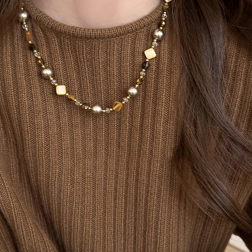 Maillard Tiger Eye Pearl Necklace 2024 New Hot Style Sweater Chain Attractive High-End Beaded Accessories