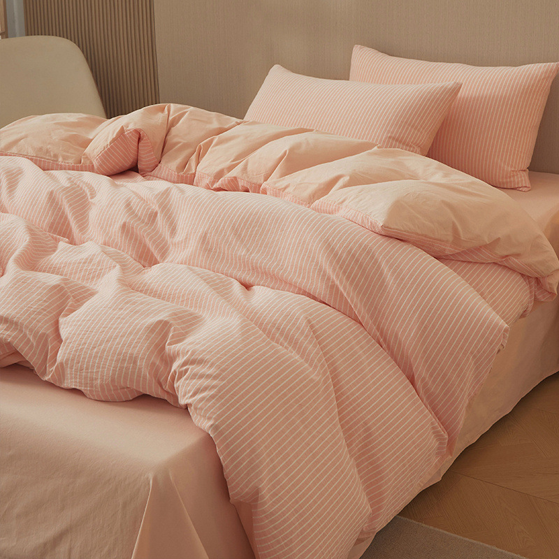 Nuevo traje de cama de algodón lavado de algodón de cuatro piezas de algodón 2025 nuevo traje de dormitorio de funda de edredón de sábana simple de tres piezas