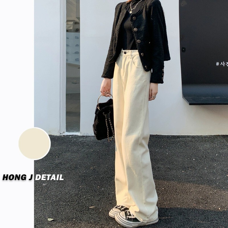 【Hot Item】Spring/Summer Petite Women's Off-White Jeans, Floor-Length, Draped, Loose-Fit, High-Waisted, Straight-Leg, Wide-Leg Pants 【Hot Item】Spring/Summer Petite Women's Off-White Jeans, Floor-Length, Draped, Loose-Fit, High-Waisted, Straight-Leg, Wide-Leg Pants