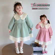 女童连衣裙春秋款2025新款时尚小女孩蕾丝复古长裙中小儿童公主裙