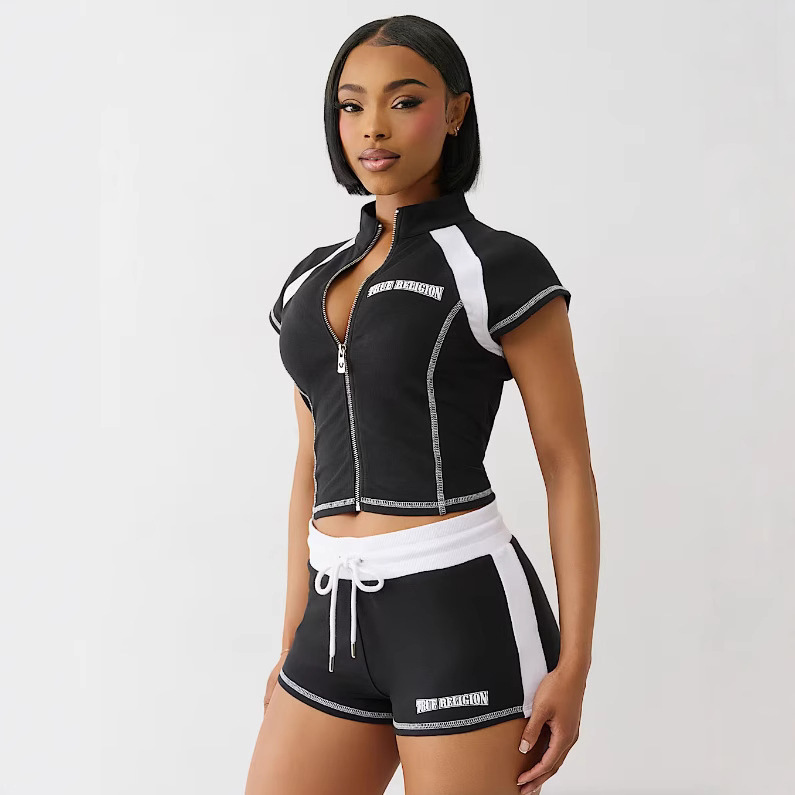 American Retro Casual suit Slim-fit Zipper Short Top Anti-line Lace-up Shorts ins Women's Wholesale