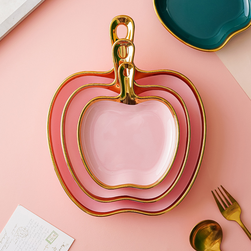 Nordic borde dorado plato de cerámica plato de merienda hogar creativo desayuno placa de pasta ins estilo postre plato de ensalada de frutas
