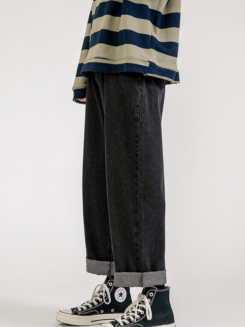 Vaqueros de pierna recta para hombre, vaqueros lavados desgastados retro de marca de moda para hombre, vaqueros americanos sueltos y versátiles hasta el suelo