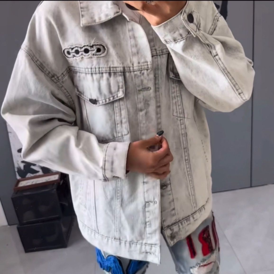 Embroidered Go Denim Jacket Men's Accessible Luxury Trendy Brand Autumn and Winter New Trendyy Men's Casual Loose Lapel Jacket Top