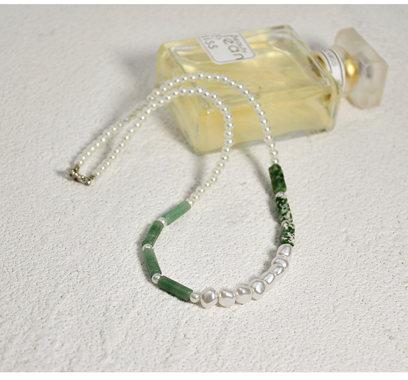 Vintage Baroque Style Pearl Beaded Necklace Clavicle Chain Womenu0027s Green Agate Handmade Jewelry 