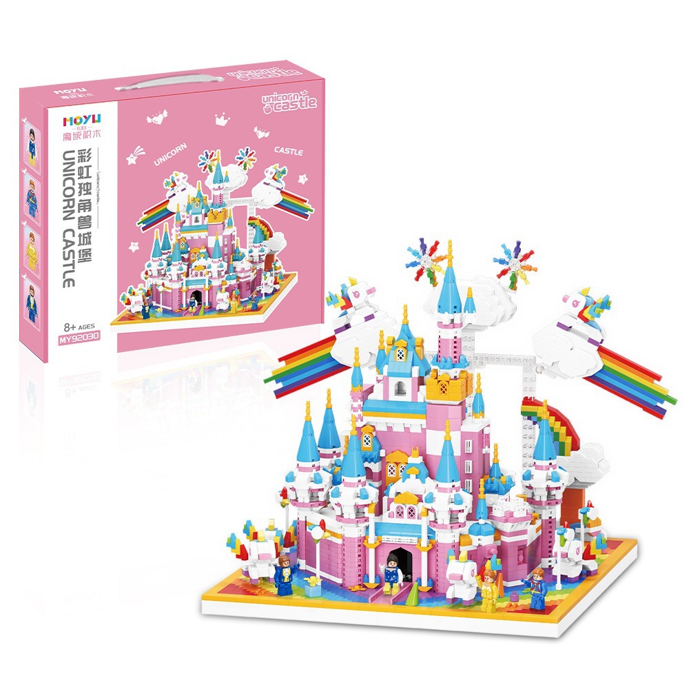 Moyu 92030 Pink Unicorn Castle Micro Granules Bloques de construcción ensamblados Adornos Juguetes del Día del Niño para niñas