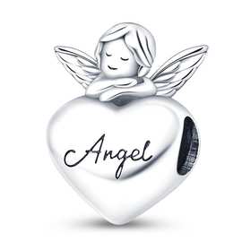 1件铜镀925银银色爱心天使宝贝经典吊坠珠子适合原装手镯项链Diy