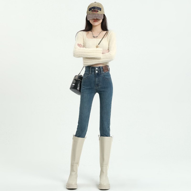 Autumn and Winter Pencil Skinny Jeans for Women, High-Waisted Slimming Pencil Pants, Women's Skinny Jeans, Autumn Style