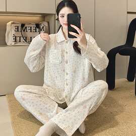 100%双层纱布纯棉套装月子服女孕妇睡衣哺乳服夏季孕期可调节家居