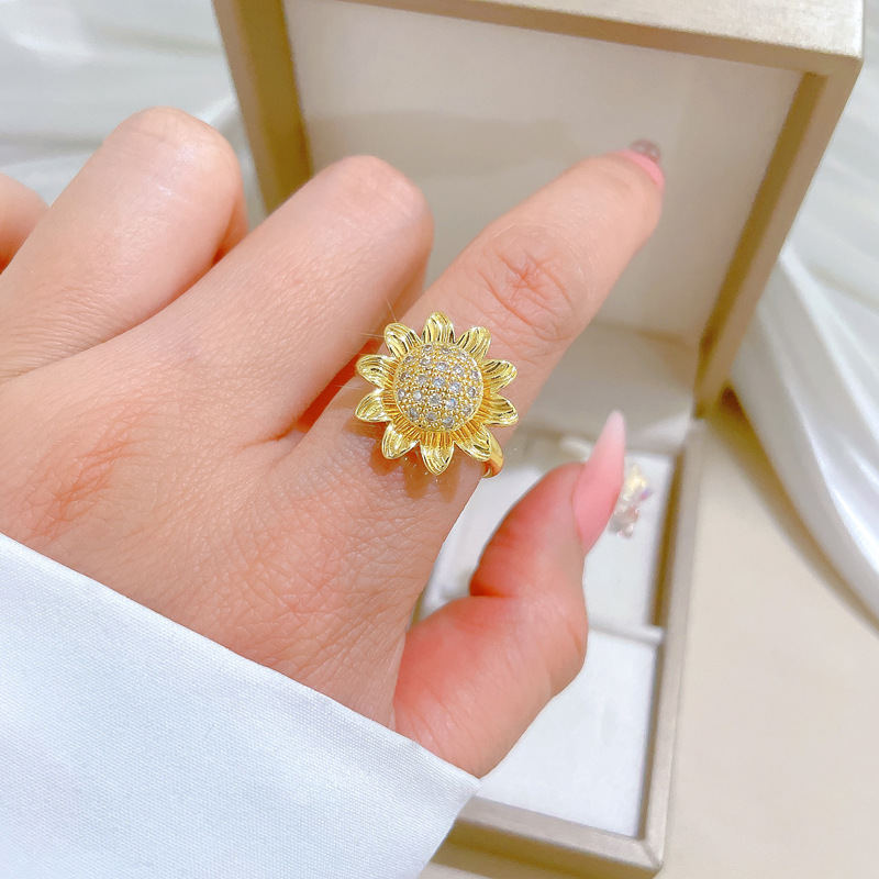 Anello girevole a forma di girasole, regolabile, gioiello semplice, anello giapponese, anello per coppie_voghion.com