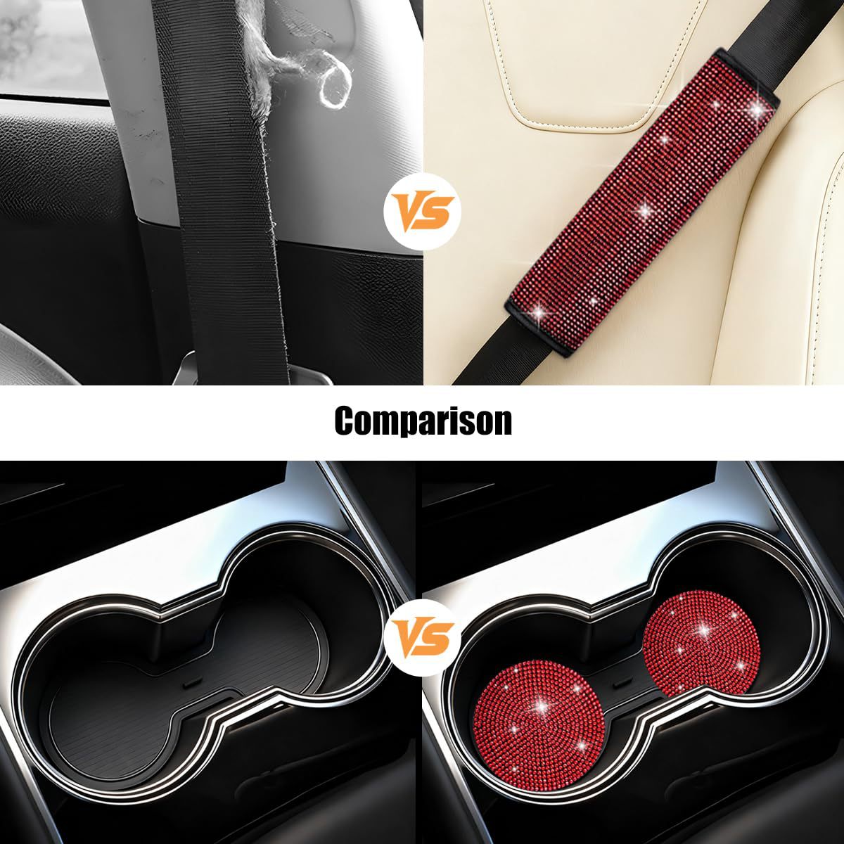 11-Piece Car Interior Set with Diamond-Encrusted Steering Wheel Cover, Car Hook, Glasses Holder, One-Touch Start Ring