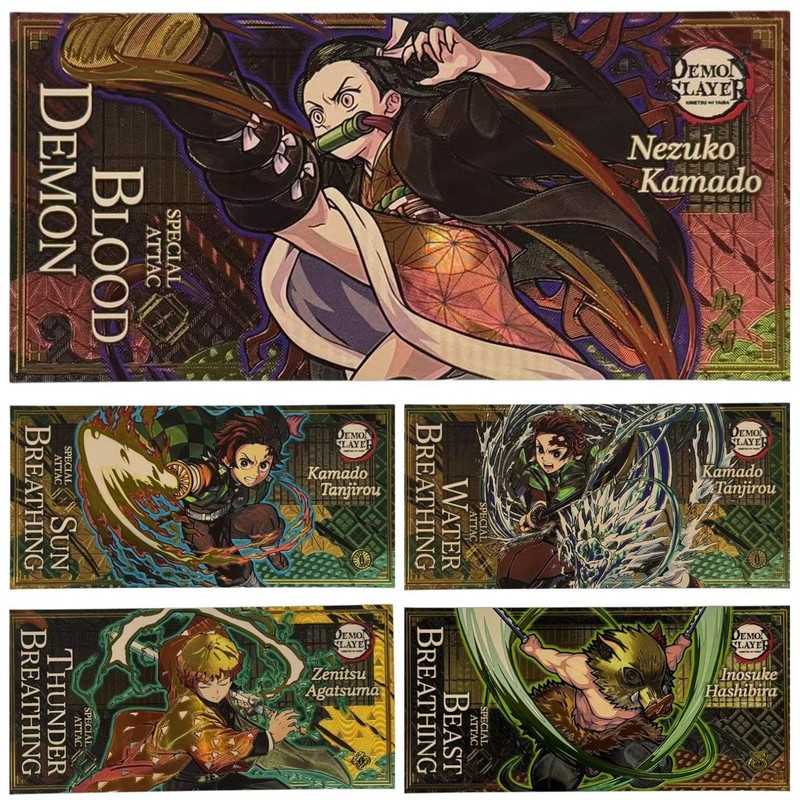 New Five Demon Slayer Commemorative Banknotes Nezuko Holographic Card Merchandise Holographic Card Live Streaming Gifts Collection
