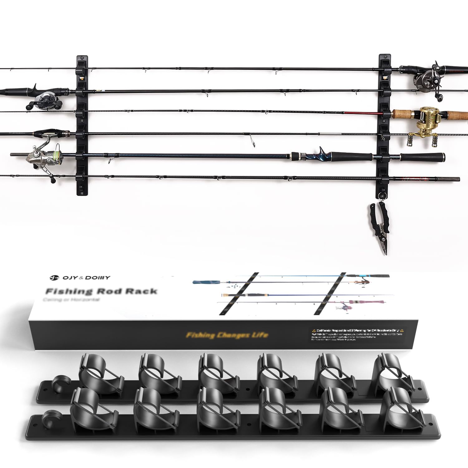 6-Position New Model Clamp-On Horizontal/Top-Mounted Fishing Rod Display Stand, Compatible with Lure Fishing Rods, Amazon Bestseller