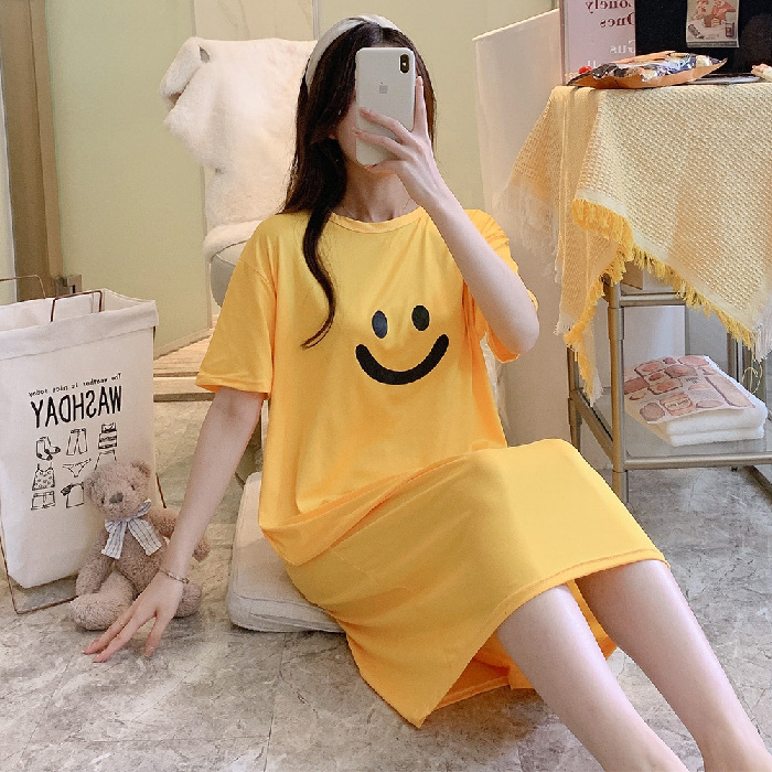 Weishang red vestido de dormir de mujer de verano de manga corta estilo de dibujos animados coreano suelto encantador corazón de la niña puede usar el cabello