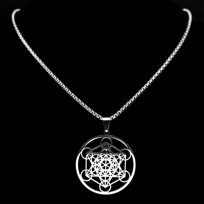 Collana unisex in acciaio inossidabile con sigillo dell'angelo in titanio Metatron, stile geometrico Kabbalah Garden_voghion.com