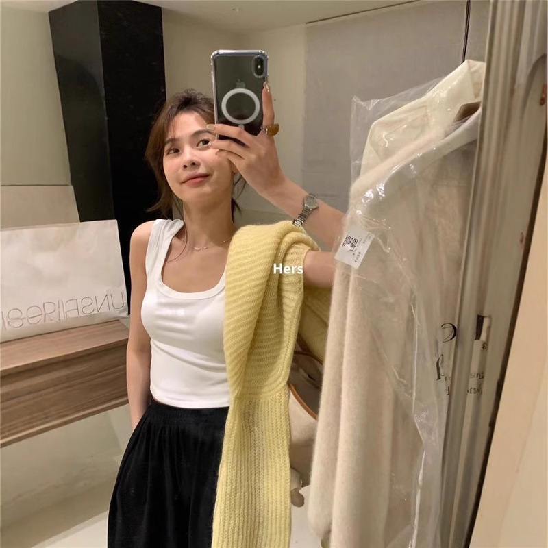 Hers One Scoop Sweet Shoulder Vest Camisole Women's No Chest Pad Slim Covering Parm Long Square Neck Inner Top 9225