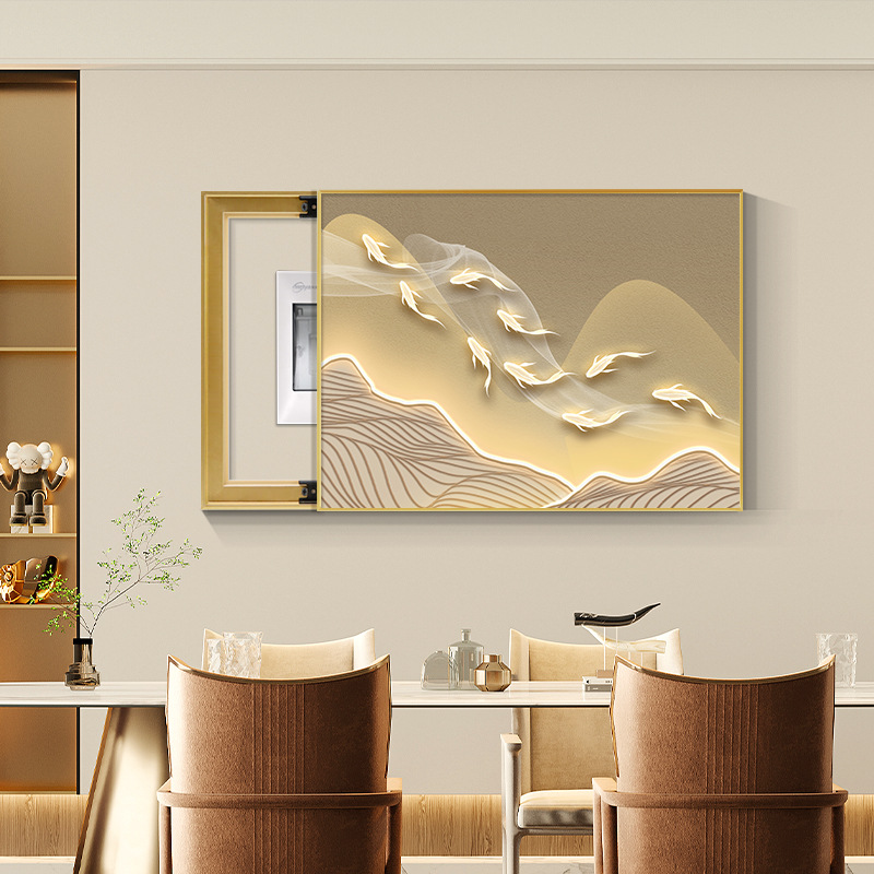 Nine Fish Electric Watch Box Decorative Painting Living Room Push-pull Shaded Master Switch Hanging Painting Light Luxury Advanced Electric Switch Box Mural Painting