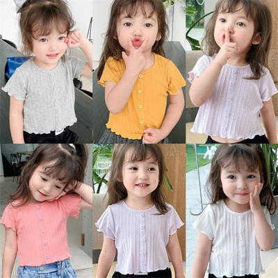 Children's short-sleeved t-shirt 2021 summer new pattern girl Korean Edition Western style jacket baby ventilation leisure time Summer wear Thin section