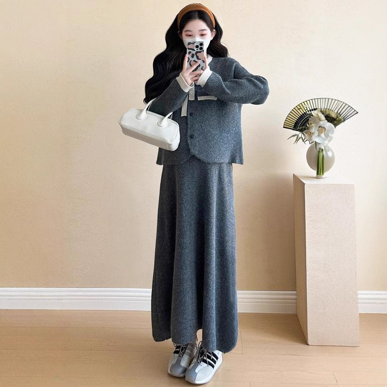 Maternity Wear Suit 2025 Spring & Fall New Korean Style Loose Slimming Look Knitted Cardigan Top Skirt Sweater Casual Maternity Wear Suit 2025 Spring & Fall New Korean Style Loose Slimming Look Knitted Cardigan Top Skirt Sweater Casual