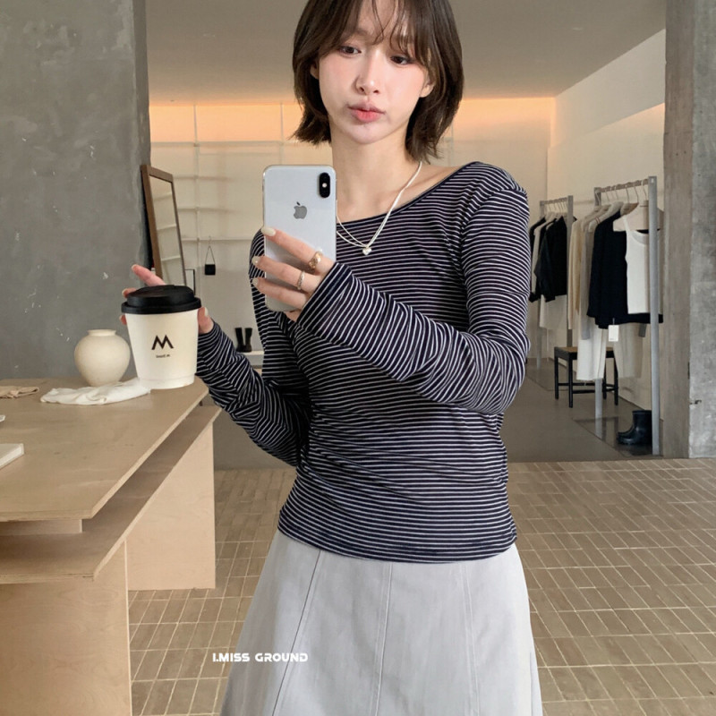 imiss条纹长袖T恤女2025秋季新款露背修身显瘦设计感小众打底衫|undefined