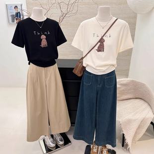 plus size 120.00kg Cartoon Puppy Printed Summer Chubby Girl Short-sleeved T-shirt Women's Round Neck Pure Cotton All-match Top