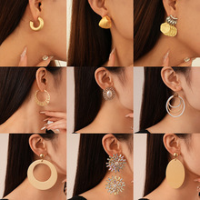 欧美跨境金属风圆形几何花朵耳环轻奢高级感耳钉夸张时尚耳饰批发