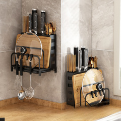 Kitchen wall-mounted hook knife holder chopstick holder cutting board pot lid integrated storage rack knife holder