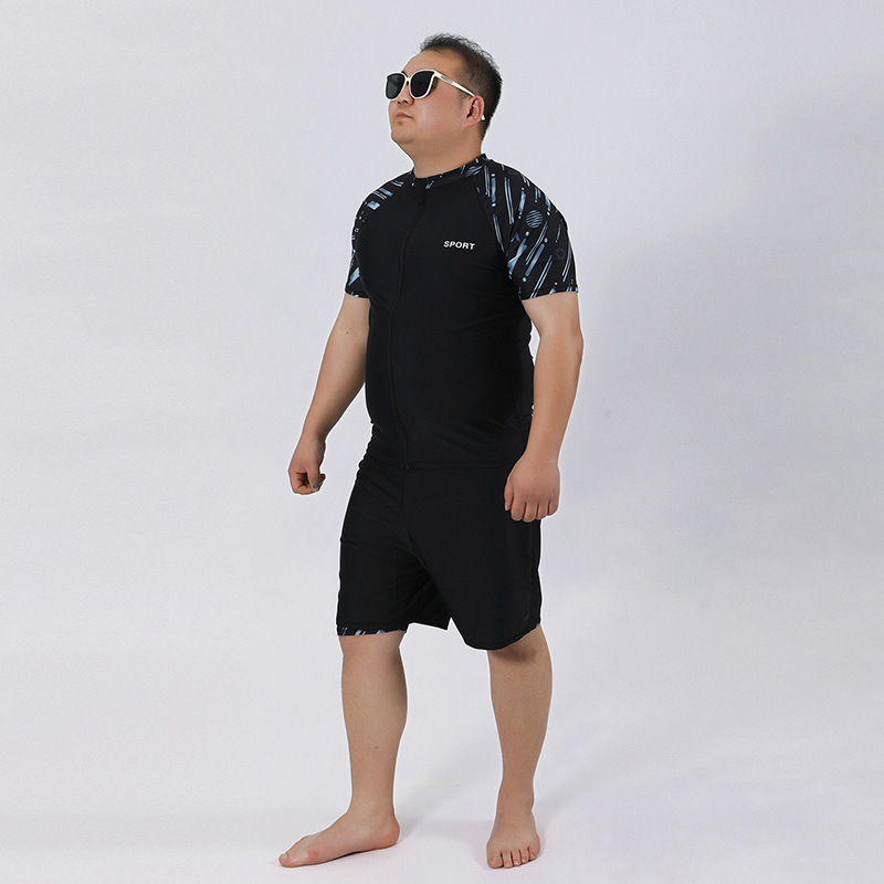 Men's Two-Piece Swimsuit with Long Sleeves, Sun Protection, Double-Layer Anti-Embarrassment Swim Trunks, Plus Size Surfing Suit, Hot Spring Swimsuit