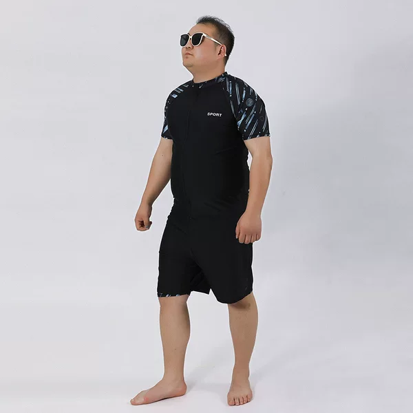 Men's Two-Piece Swimsuit with Long Sleeves, Sun Protection, Double-Layer Anti-Embarrassment Swim Trunks, Plus Size Surfing Suit, Hot Spring Swimsuit