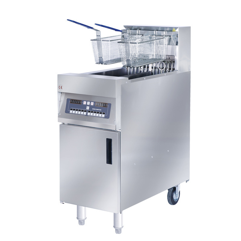 Freidora eléctrica vertical de elevación automática para freidora eléctrica de un solo cilindro de gas comercial con carro de filtro de aceite