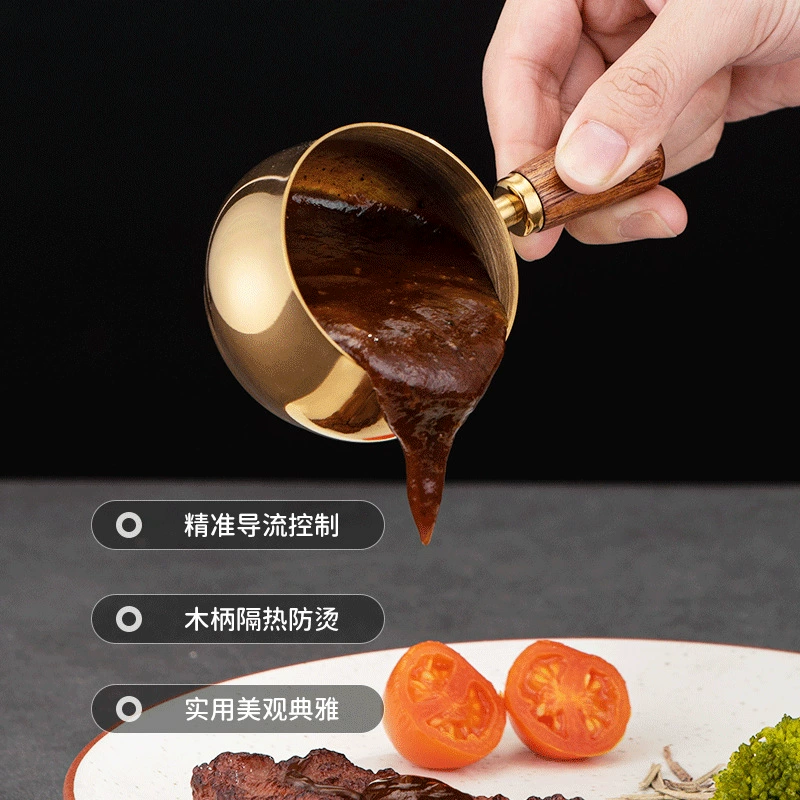 304 stainless steel sauce cup Western steak sauce cup wooden handle hand tomato salad dipping sauce dish baking spoon