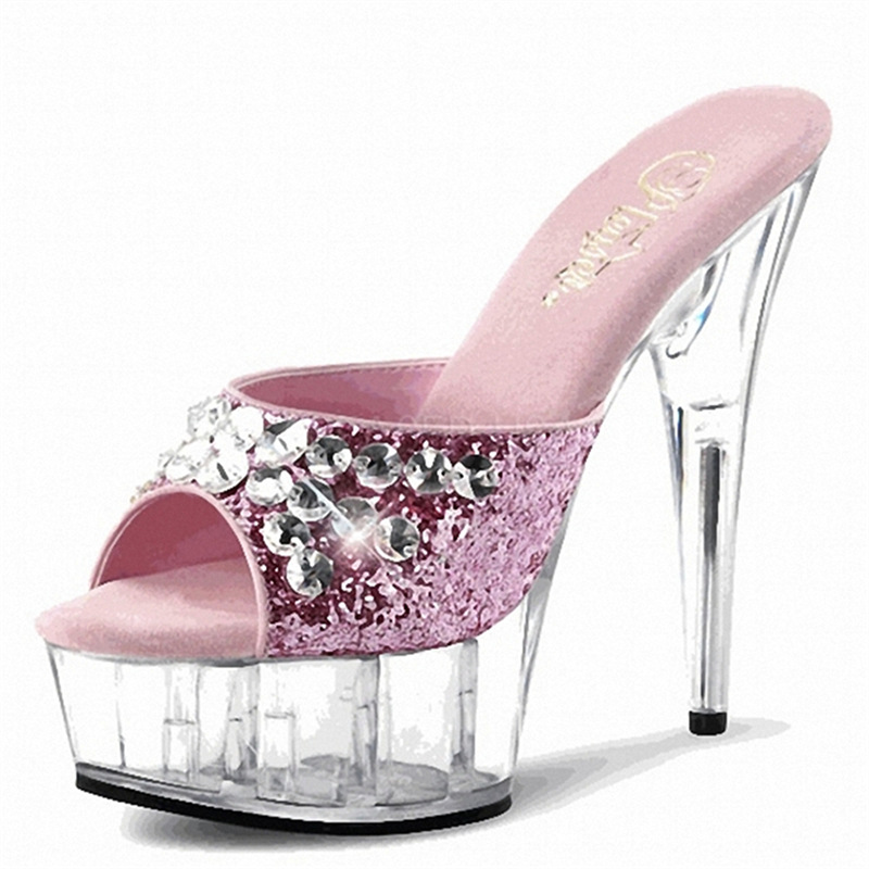 15cm cadenas de verano de cuero de tacón delgado pedidos de tacón alto blanco tamaño de dama redonda sandalias de moda de tacón grueso