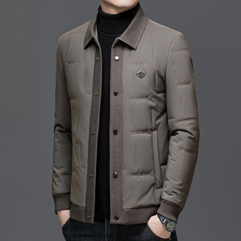 2025 Autumn and Winter Hot-Selling Main Product: Mulberry Silk-Filled Cotton Coat with Lapel, Rounded Hem, Jacket, Cotton-Padded Outerwear, Dad's Outfit