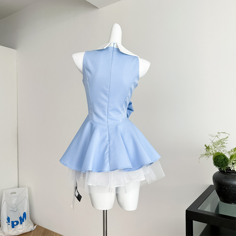 逃亡中のプリンセスチュチュスカートメッシュステッチフレンチヘップバーンウエストバレエスタイルの美しいドレスラウンドネックノースリーブ|undefined