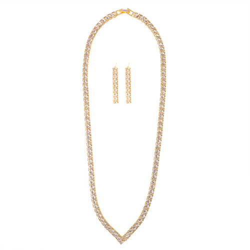 Women's Earrings and Necklace Set with Diamond Accents: European and American Style, Simple and Elegant, Slimming, Versatile Diamond-Embedded Lockchain Necklace