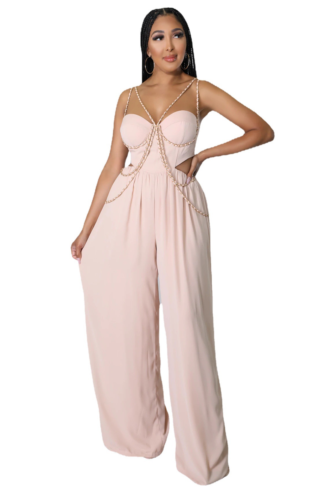 L0151 tubo superior de la cadena color sólido sexy Commuter jumpsuit