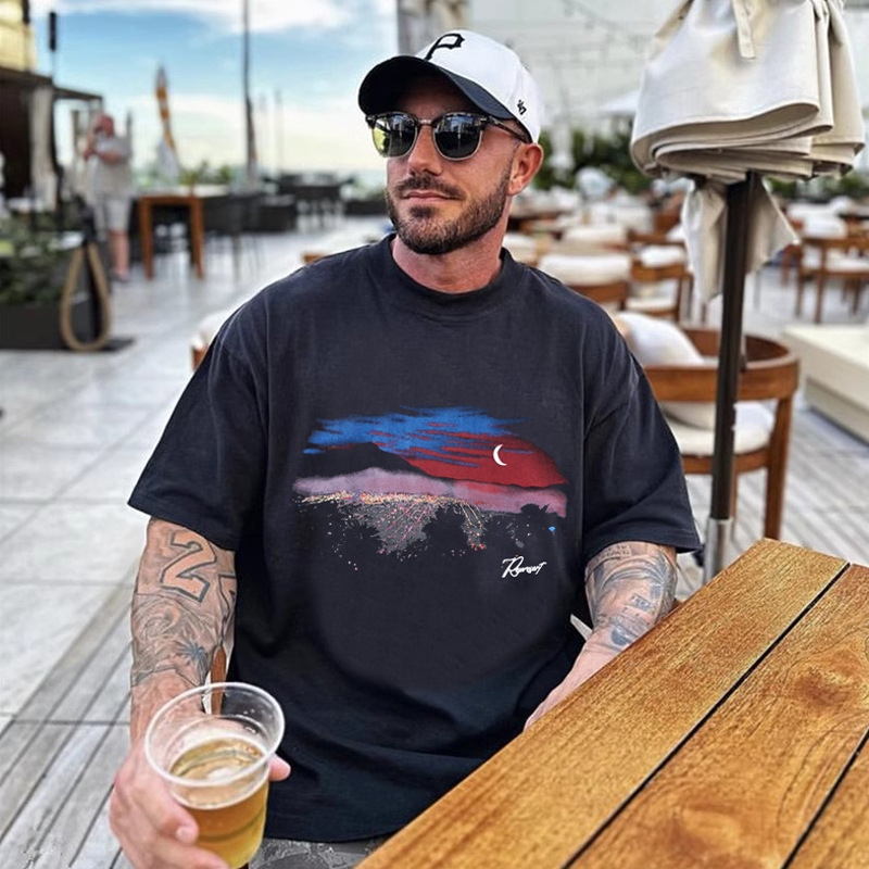 Men's Fashion Brand European and American Kanye Kanye High Street REPRESENT Night Scene Printed Round Neck Short-sleeved T-shirt T-shirt Men's Fashion Brand European and American Kanye Kanye High Street REPRESENT Night Scene Printed Round Neck Short-sleeved T-shirt T-shirt