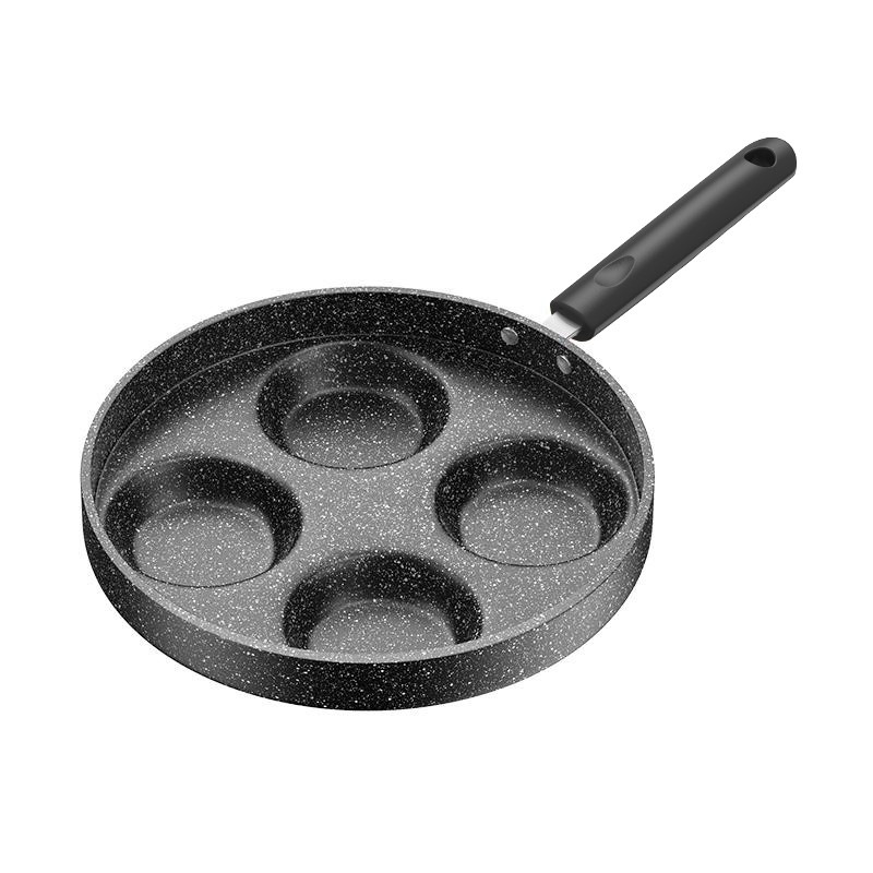 Nuevo tipo de olla de huevos de cuatro agujeros de arroz con recubrimiento de piedra antiadherente, olla de hamburguesas de huevos caseras, olla de desayuno de cuatro agujeros al por mayor