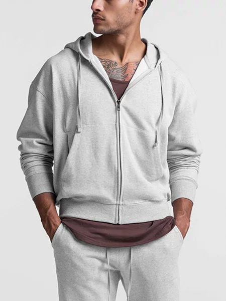 Cross-border New American Hooded Cardigan Sweater Men's Trendy Sports Leisure Solid Color Zipper Jacket Spring and Autumn
