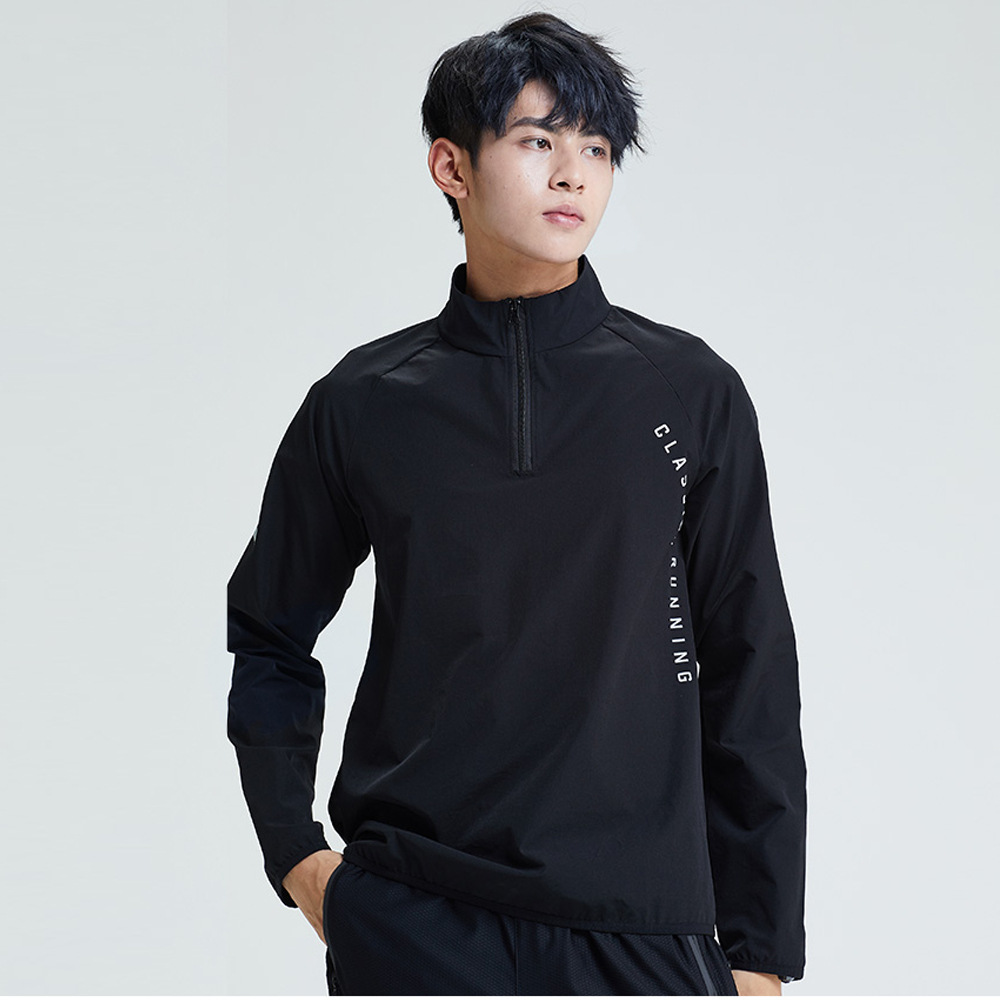 Otoño e invierno de los hombres deportes de media longitud de la cremallera de manga larga suéter al aire libre correr fitness nylon a prueba de viento chaqueta de tenis