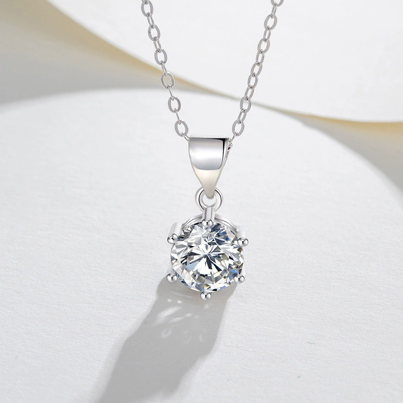 Платиновое классическое diamond ожерелье, свежий подвес, 18-каратное белое золото, бриллиант весом 1 карат