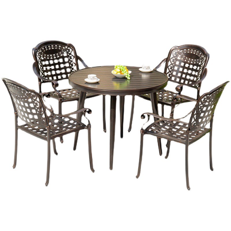 Mesa y silla de aluminio fundido al aire libre patio villa jardín balcón al aire libre hierro forjado ocio estilo europeo al aire libre combinación de mesa y silla impermeable